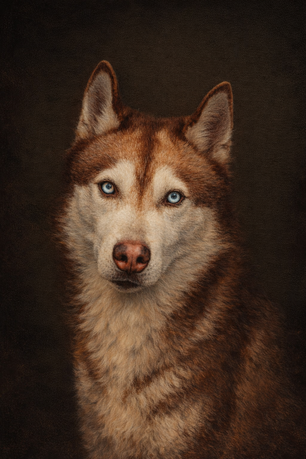 After — Mercy-reviewed oil painting of Red Husky in the Old Masters tradition