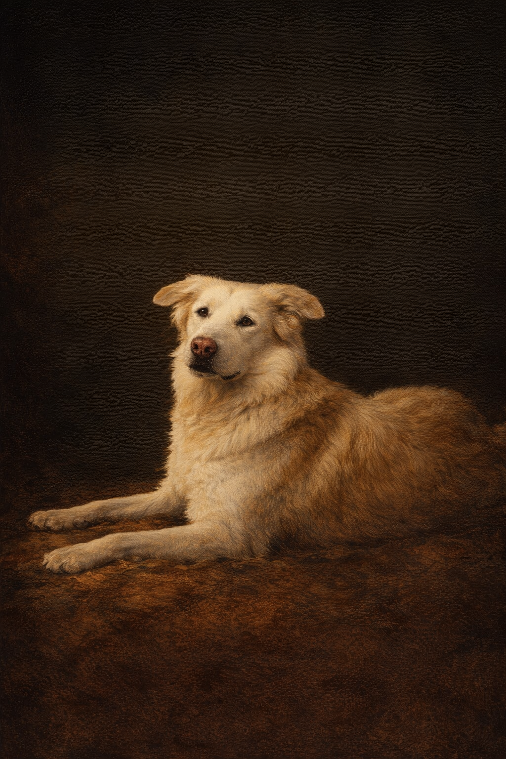 After — Mercy-reviewed oil painting of Yellow Lab in the Old Masters tradition